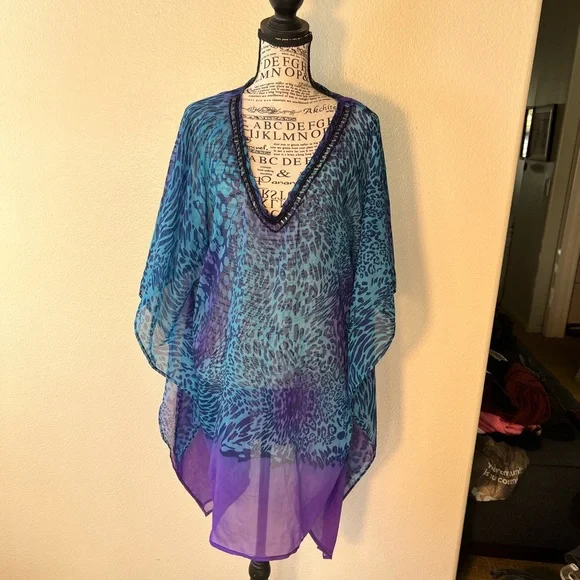 Blue and Purple Women's Swim Cover-Up Resort Wear One Size - Picture 2 of 7